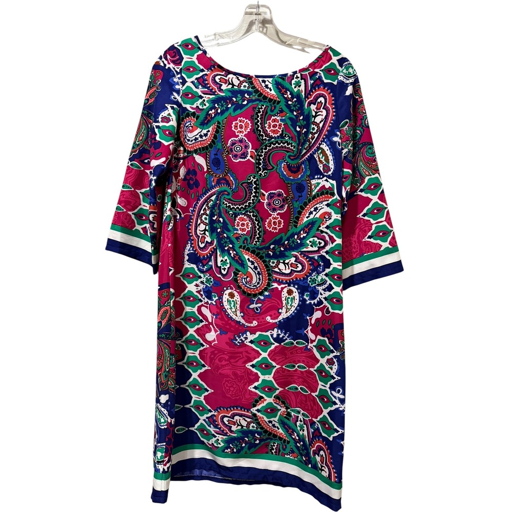 Nine West Womens Paisley Print Shift Dress Pink Blue Green Size 6 3/4 Sleeve